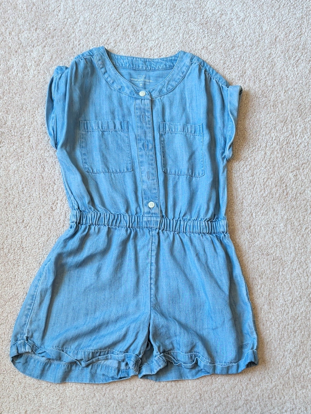 Vineyard Vines Light Blue Chambray Girls' Romper 10/12